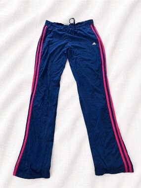 adidas Navy Track Pants with Pink Side Stripes